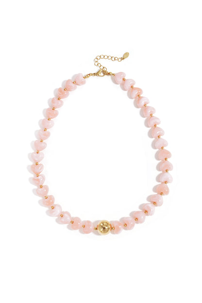 Charming Heart Beaded Necklace in Light Pink & Baby Blue