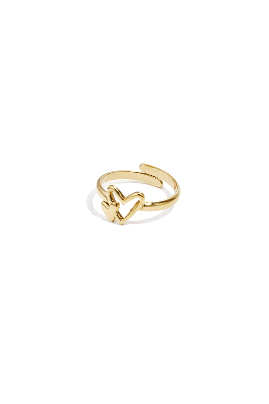 Elegant Adjustable Heart Ring - Silver & Gold