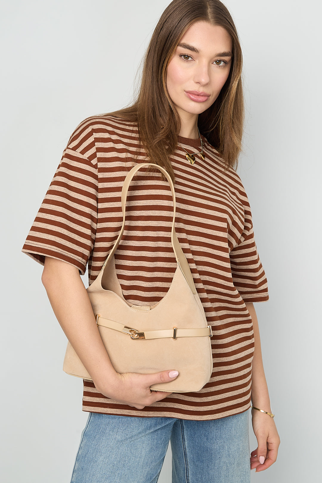Chic Khaki Suede Shoulder Bag for Women