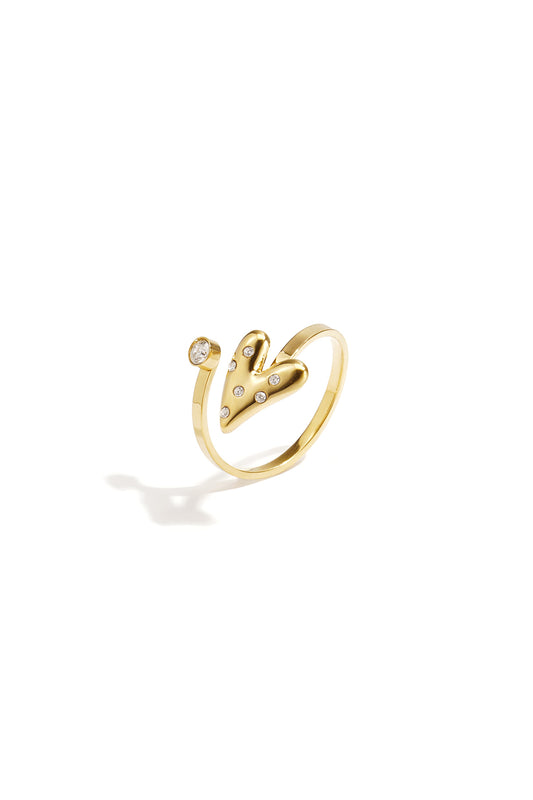 Elegant Adjustable Rhinestone Heart Ring - Silver & Gold