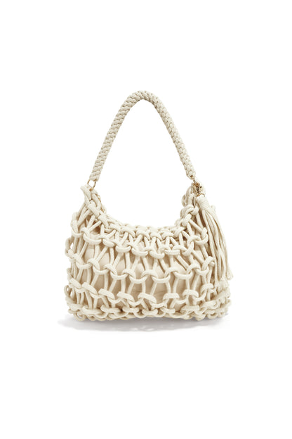 Elegant Black & Off-White Woven Beach Bag for Summer