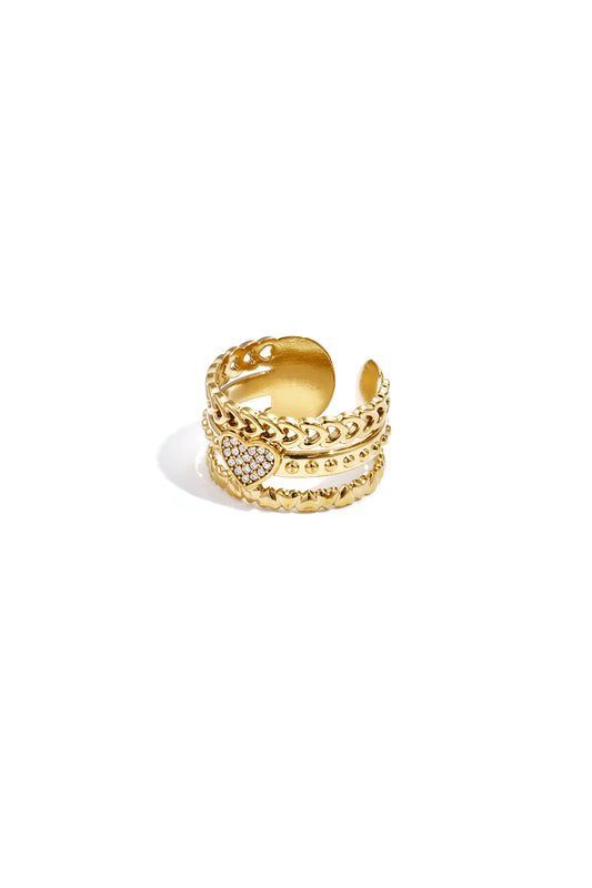 Elegant Heart-Shaped Statement Ring - Silver & Gold