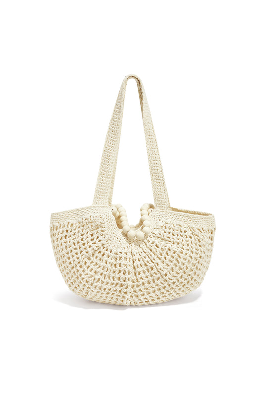 Chic Off-White & Dark Brown Woven Hobo Beach Bag