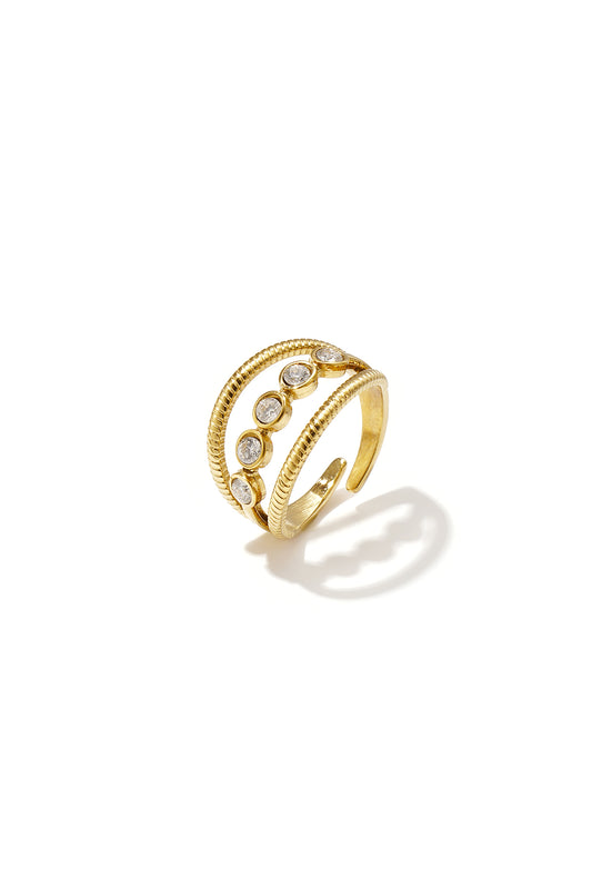 Luxurious Adjustable Rhinestone Ring in Silver & Gold