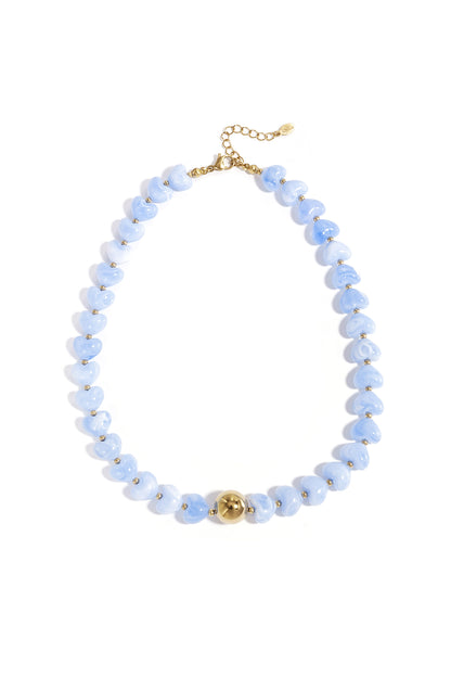 Charming Heart Beaded Necklace in Light Pink & Baby Blue